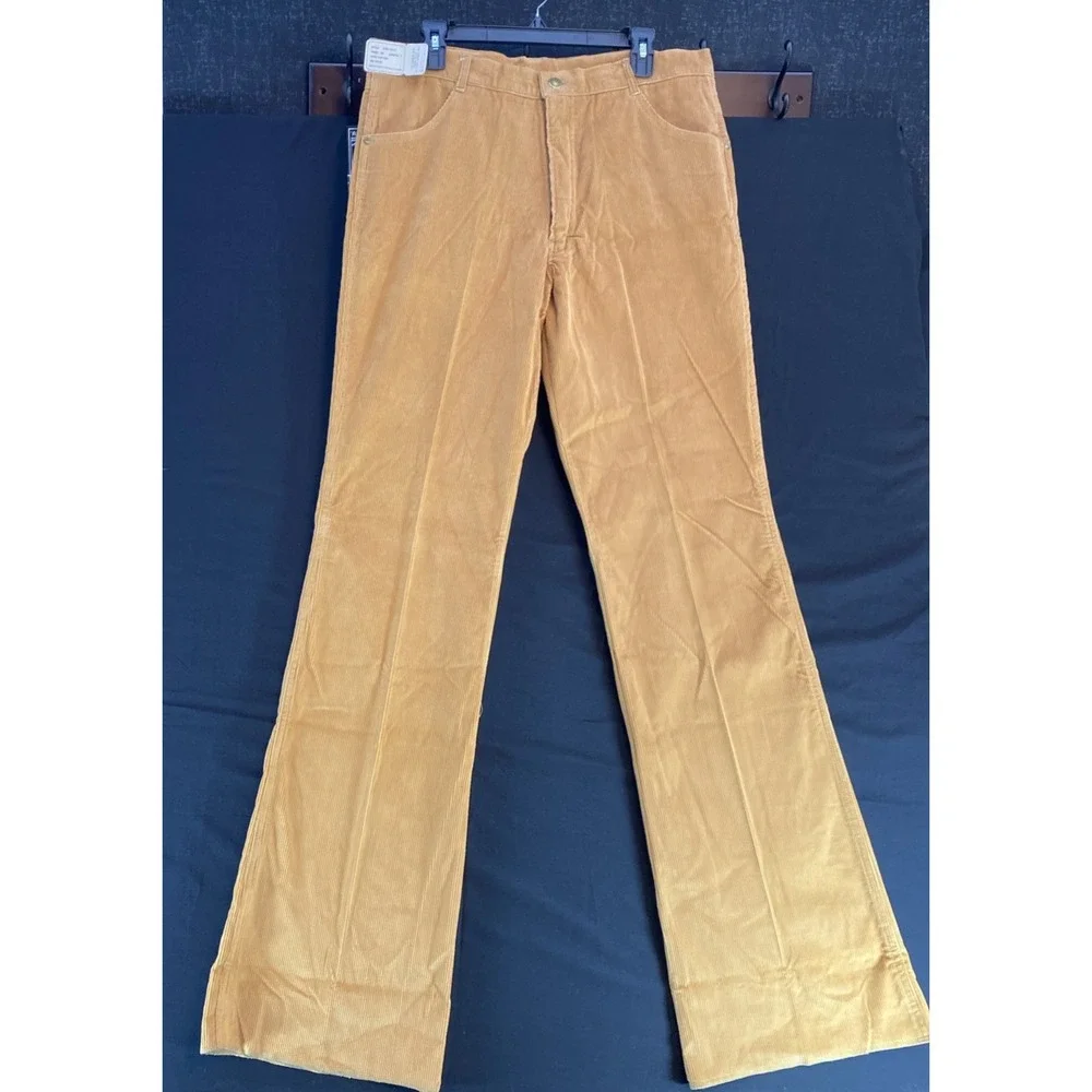 Vtg Brittania Tan Brown Corduroy Pants Slacks 36 Long Flare NWT Raw Hem 2482-8